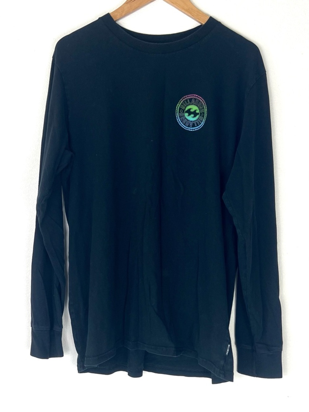 Billabong Black Long Sleeve Tee with Neon Rainbow Chest and Back Logo